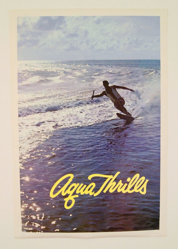 Vintage 1960's Aqua Thrills Water Skiing Poster Mint in