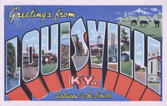 Greetings from Louisville KY 1940s Vintage Large Letter