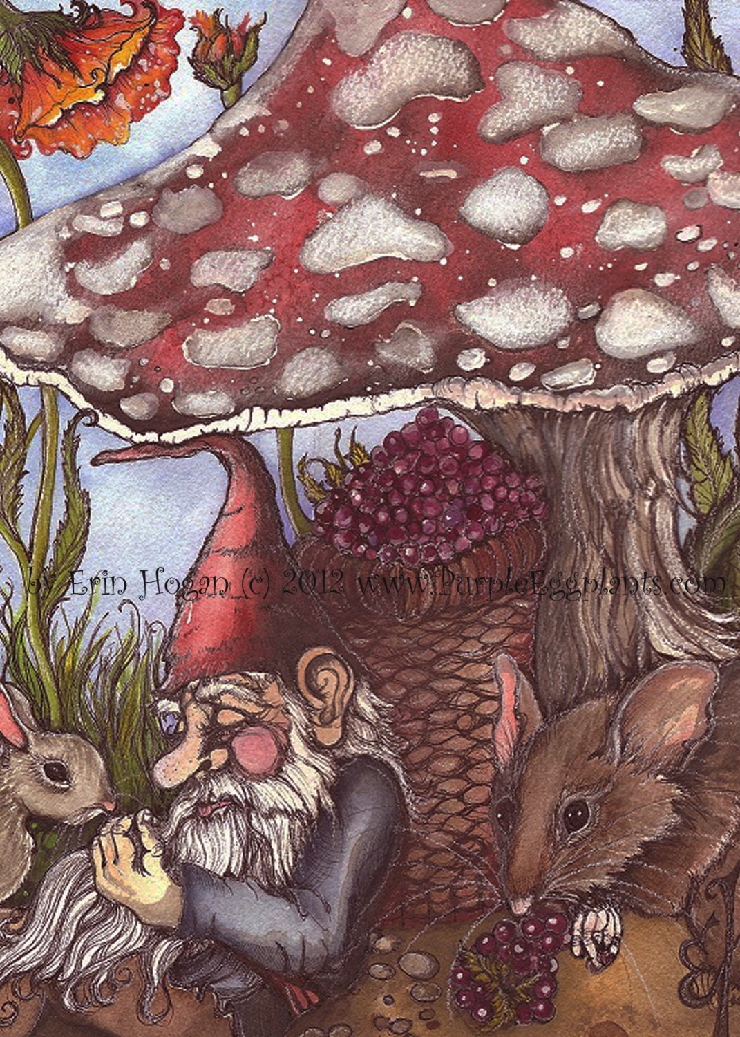 Gnome Fantasy Art Mushroom Reproduction 5x7 Print