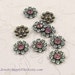 Chrysolite & Lt. Rose Swarovski crystal flower brass ox 6 pieces