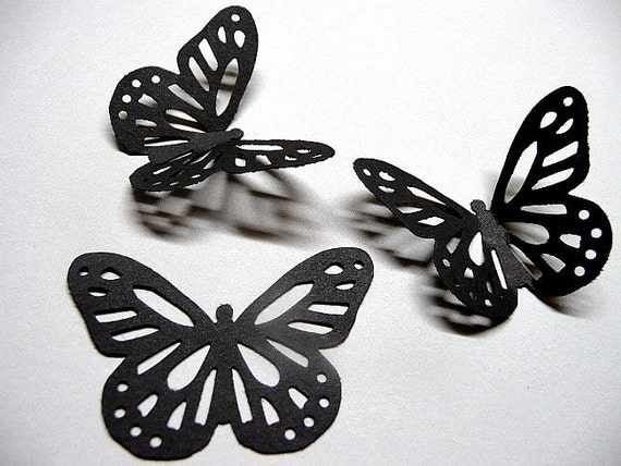 30 LARGE Black BUTTERFLY Die Cuts MONARCH Lace Butterfly