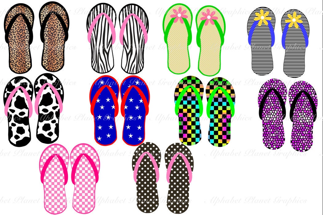 Summer flip flops sandals digital clip art set by SugarPieStudio2