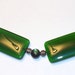 Handmade 18" Chunky NECKLACE and EARRINGS Set Deep Green RECTANGLE Art Glass Beads Silver Accents and Lobster Claw
