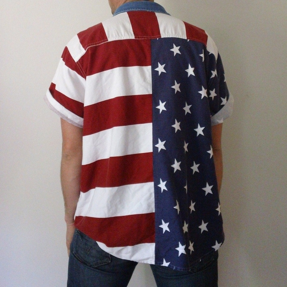 Unisex American Flag Denim Shirt // 90s Short by JACKNBOOTS