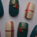3D Red White Pine, Handpainted Fake Nails "Holiday" SIZE A