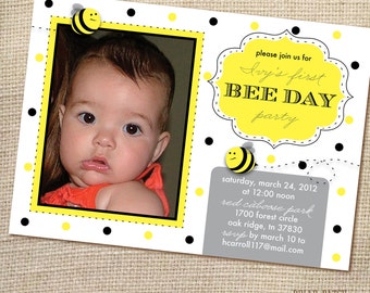Bee Day Party Bumble Bee Birthday Custom Invitation 5x7 (printable file) - il_340x270.312894328