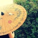 Hand painted Japanese Parasol, Vintage Asian Paper Umbrella, white cranes on noon skies, Oriental home decor