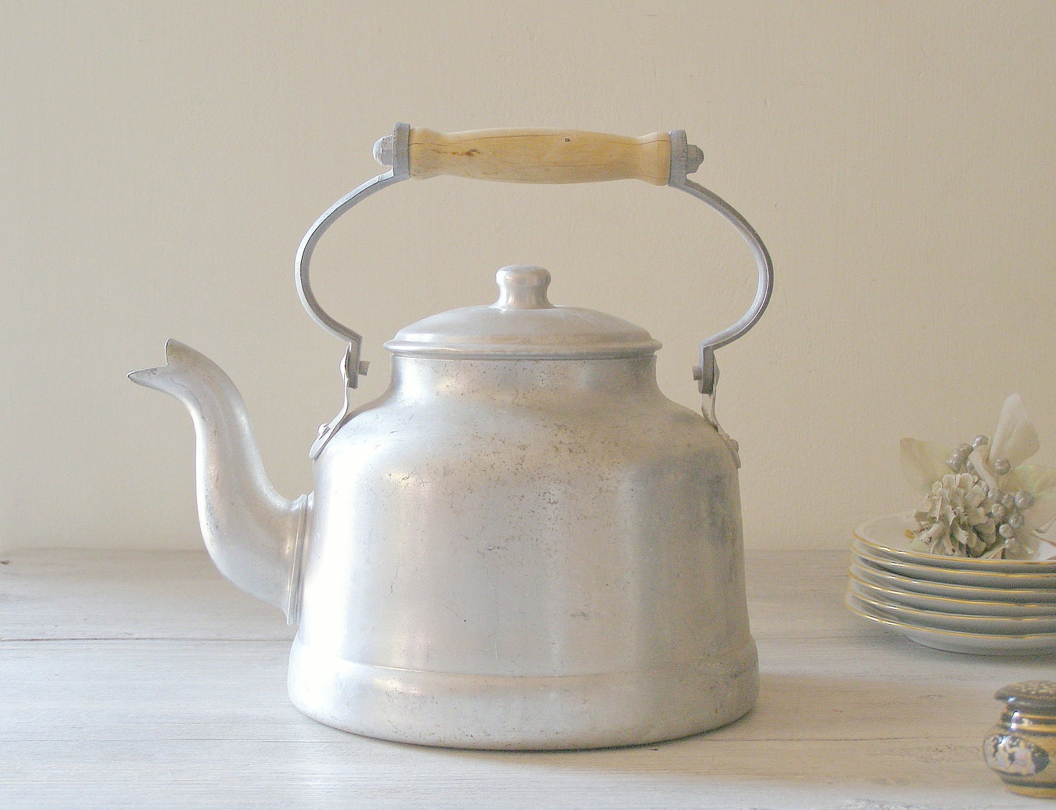 Rustic Farmhouse Teapot vintage Aluminum tea Kettle