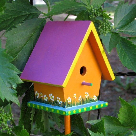 Handpainted Birdhouse Garden Stake C1