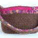 Brown Fuchsia Felted Wool Handbag, Purse, Pocketbook with Felted Flower Embellishment.