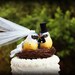 Love Bird Bride and Groom in Yellow and Blue 5" wide x 4.8" tall