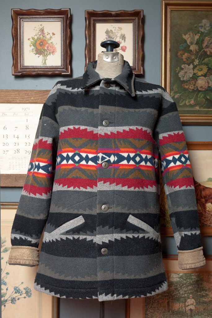 Vintage Pendleton Navajo Wool 70's Blanket Coat Mens