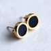 Small Black Stylish Gold plated earring studs with enamel - Everyday jewelry by pardes israel