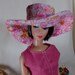 Deviant Barbie Fashion . Pretty as a Picture Hot Pink . Floral . White. Cotton . hat and dress by Kathryns Gallery