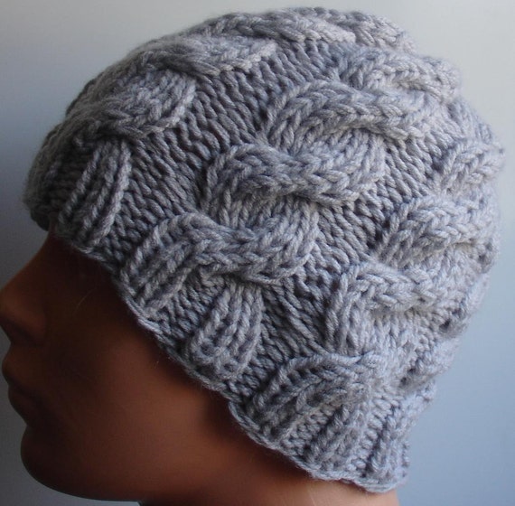 Classic cable knit hat gray Knit cable hat Beanie ha by Ifonka