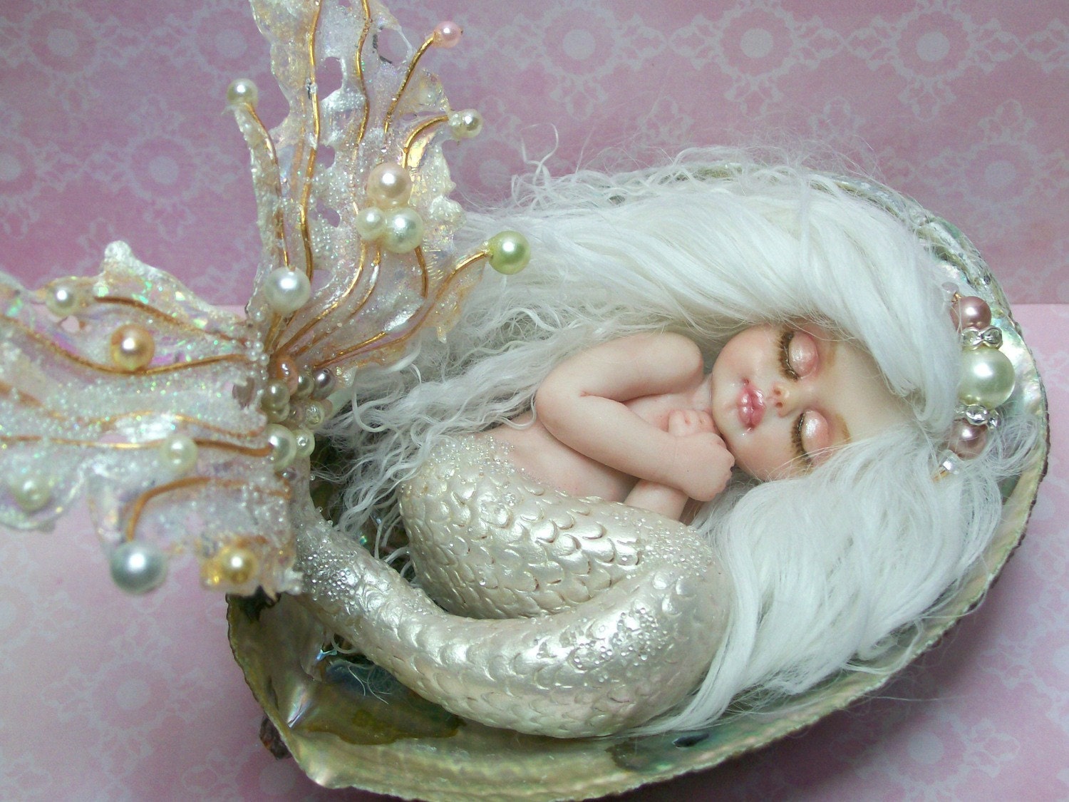 OOAK art doll fantasy mermaid baby polymer clay sculpture