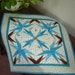 Aqua Garden Quilted Table Topper, Wall Hanging, Cubicle Art