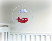 Airplane mobile - Red felt airplane and a white cloud - Children Decor to match decor - MADE TO ORDER