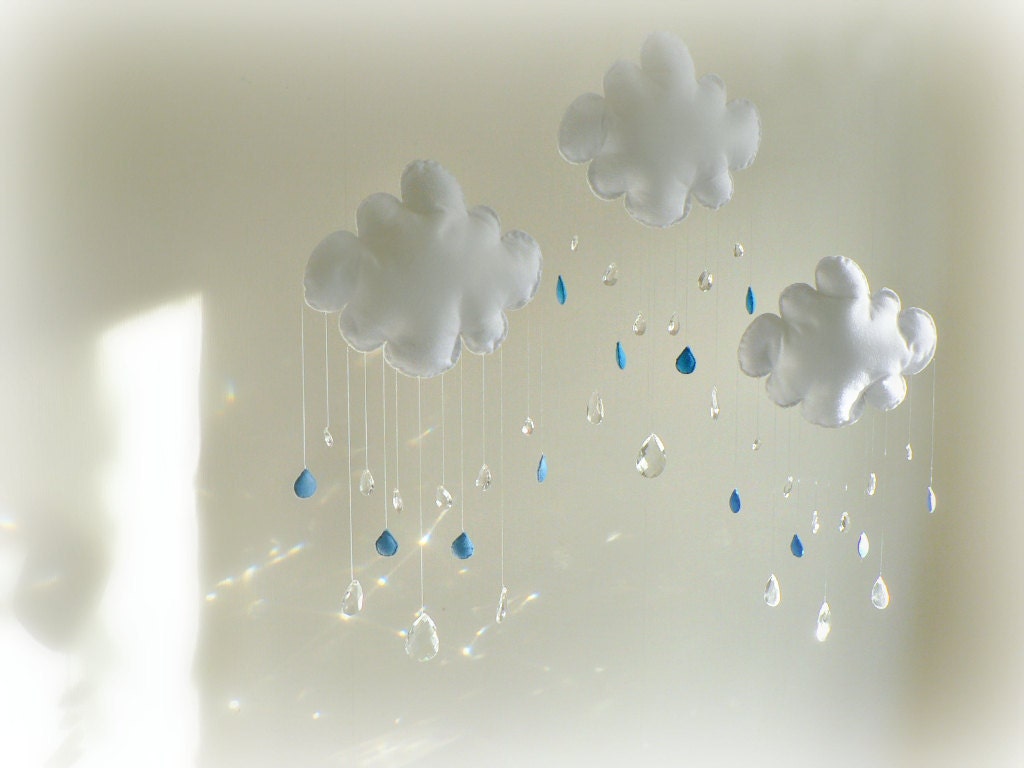 Rain Cloud mobile nursery decor White clouds by LullabyMobiles