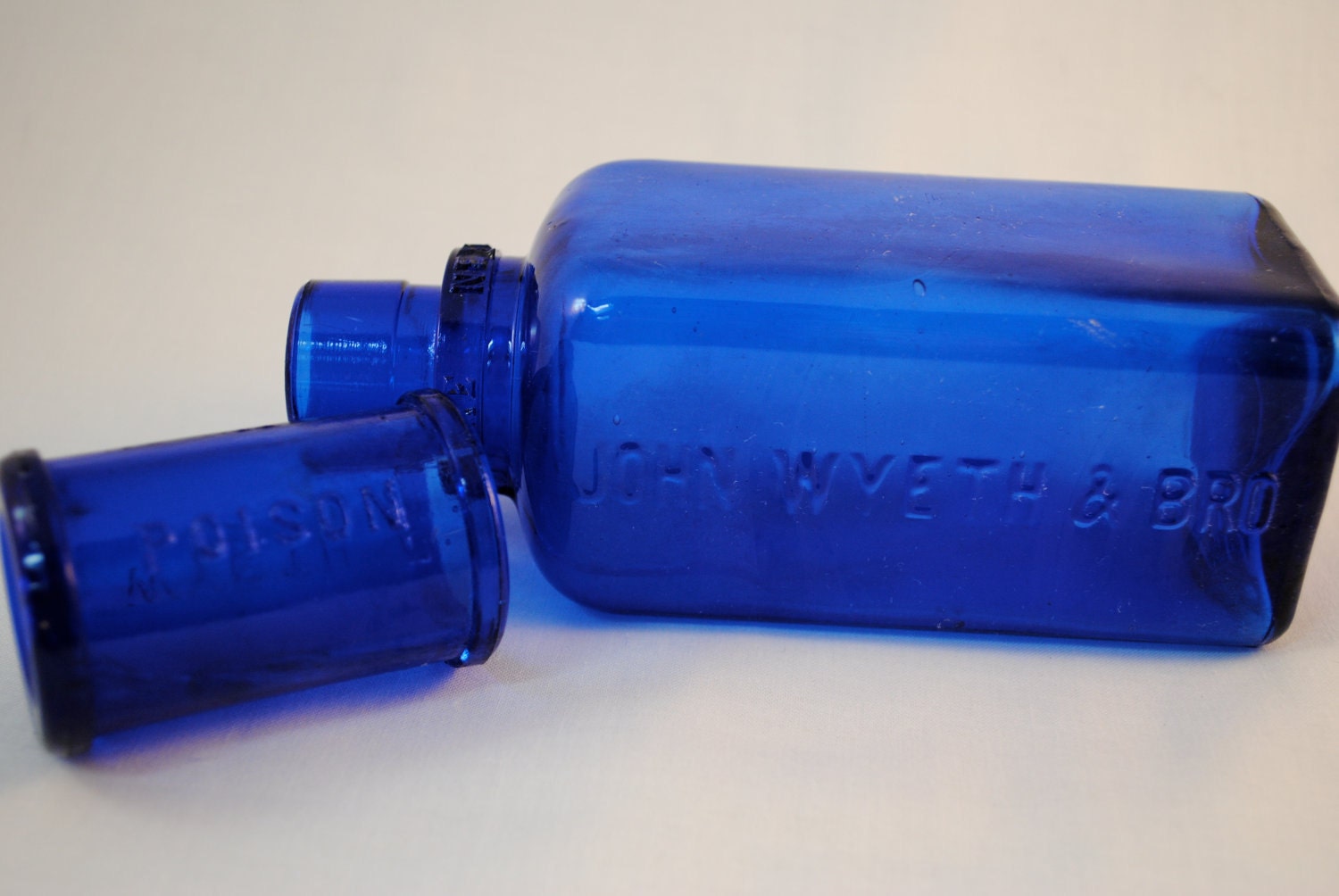 Antique John Wyeth & Bros Cobalt Blue Bottle and Cap Poison