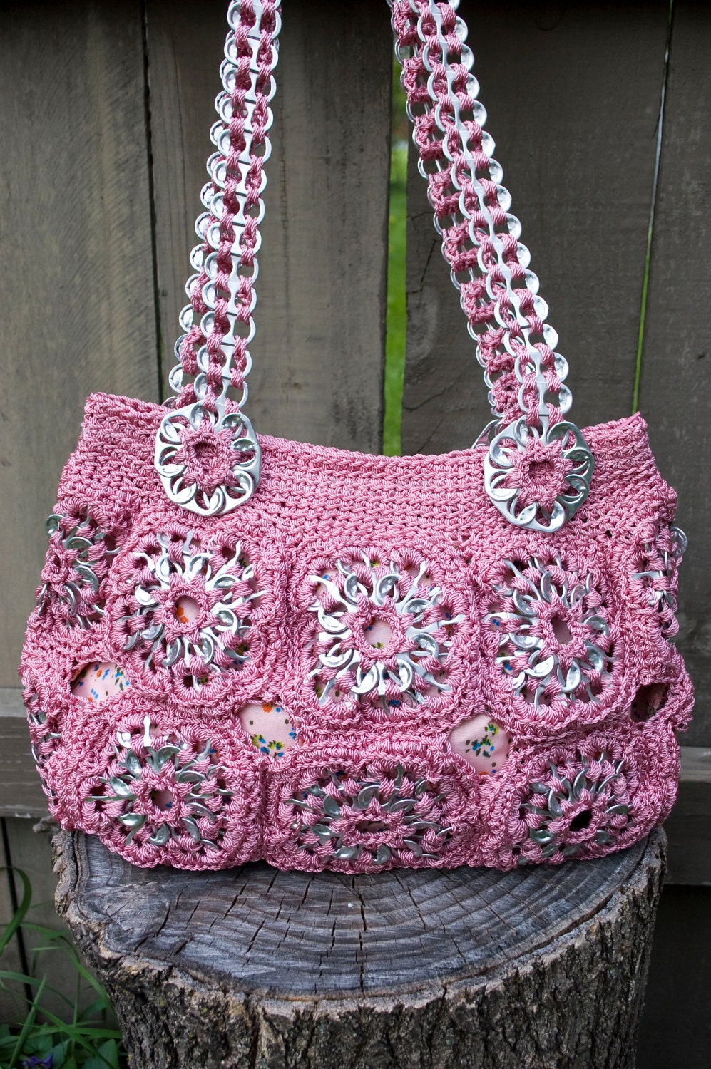 Upcycled Rose Crochet Pop Tab Purse