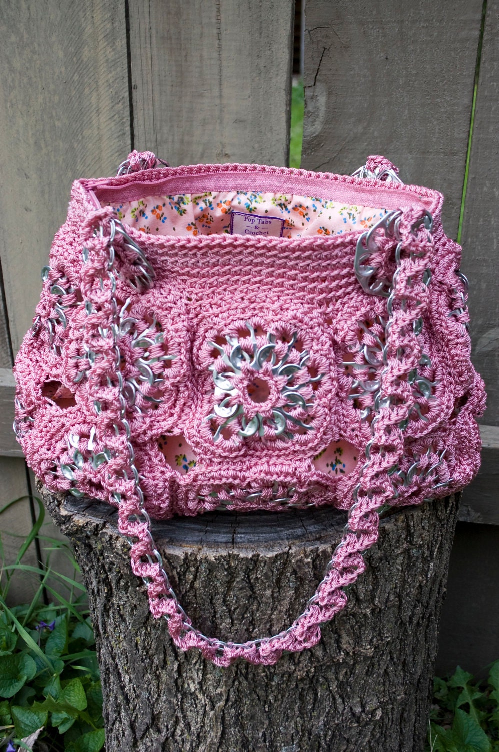 Upcycled Rose Crochet Pop Tab Purse