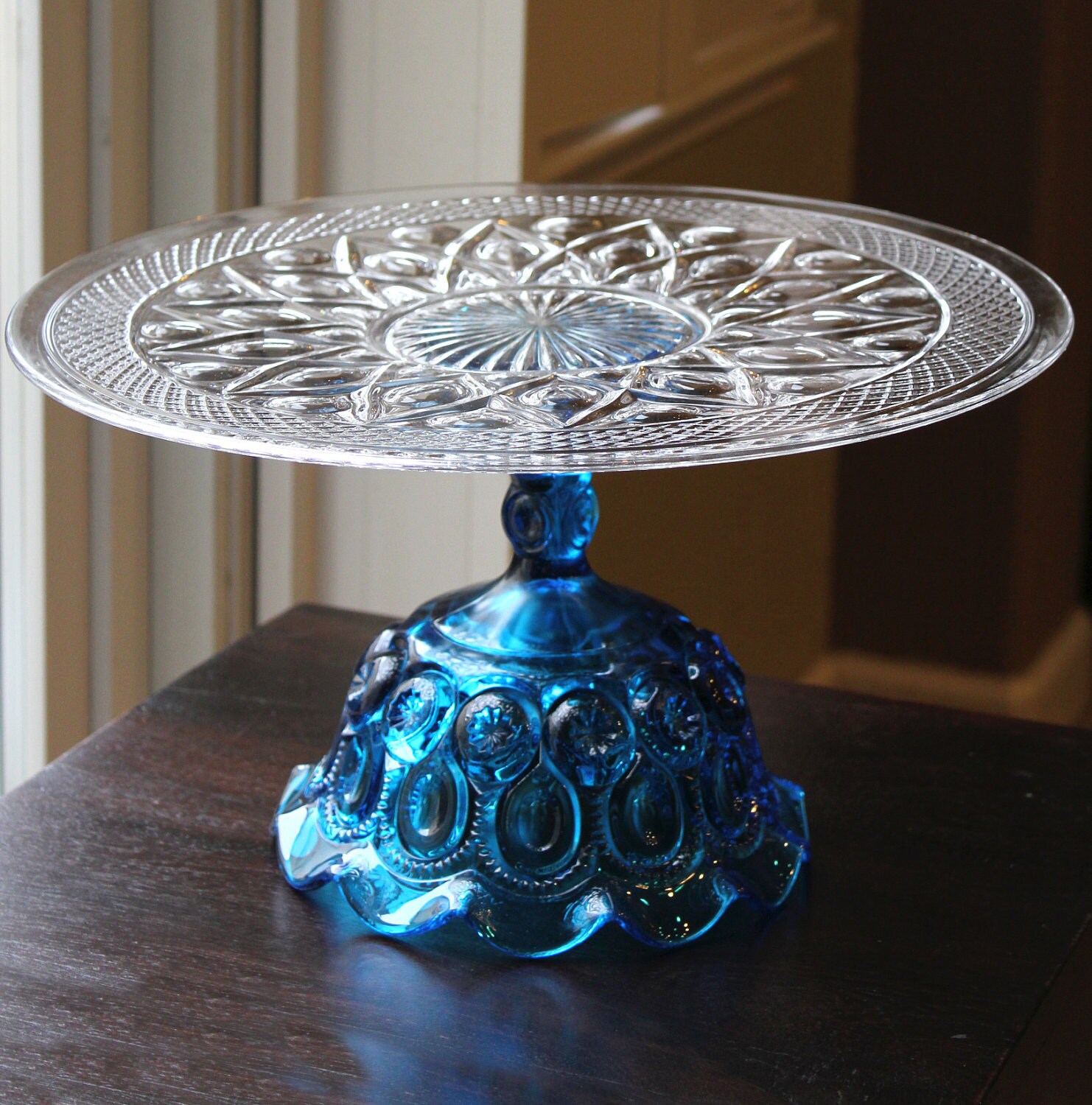 Glass Cake Stand / 14 Cake Plate / Wedding Pedestal for