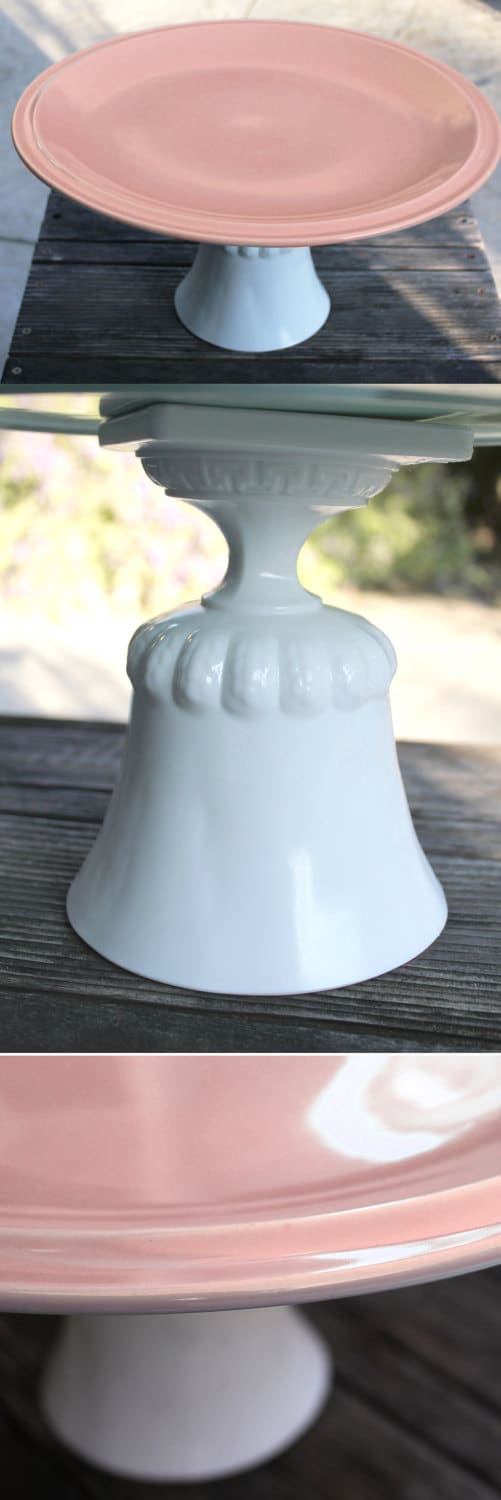 16 Pink Cake Stand Pedestal / Pink Cake Plate / Pink