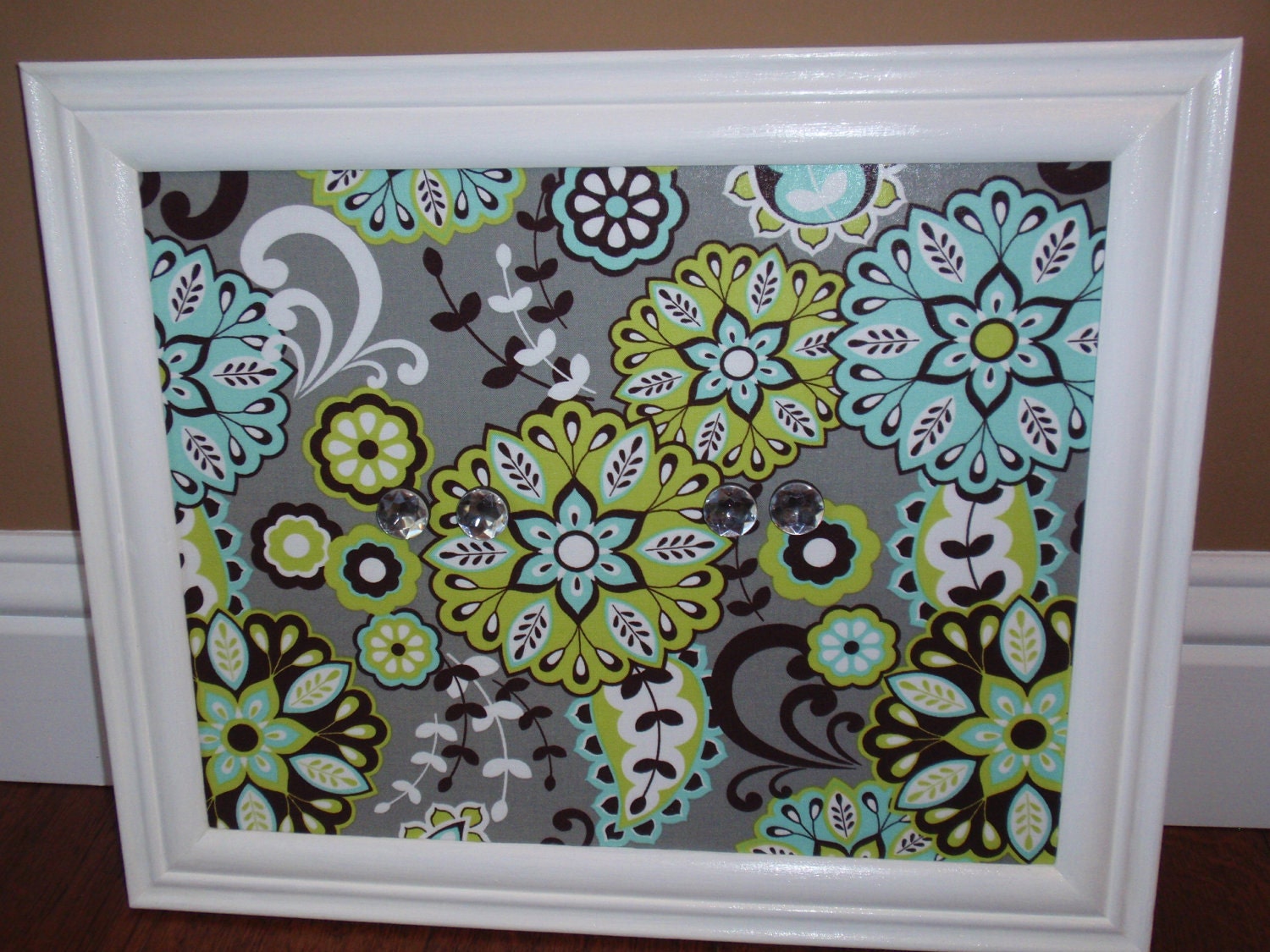 Framed Magnetic Board Grey Fabric with LimeGreen & by LuLuManor