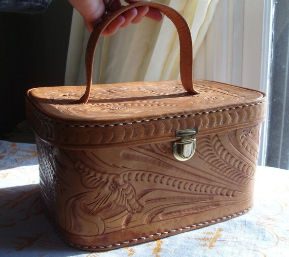 Vintage Tooled Leather Train Case