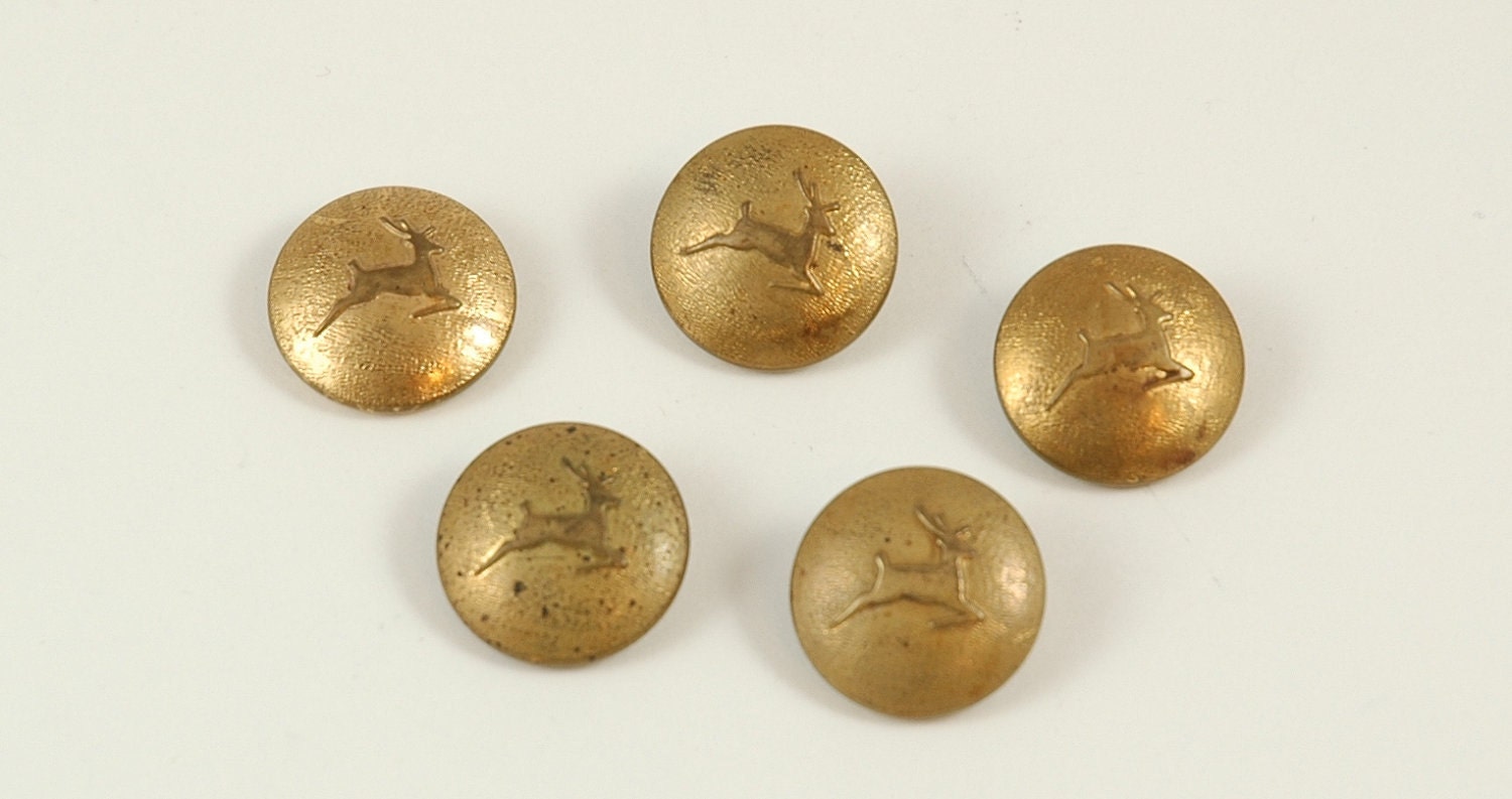 Five Vintage Gold Tone Metal Deer Buttons by FindingBrooke on Etsy