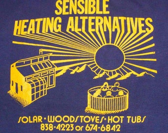Vintage 80s Sensible Heating Alternatives Dark Blue T Shirt