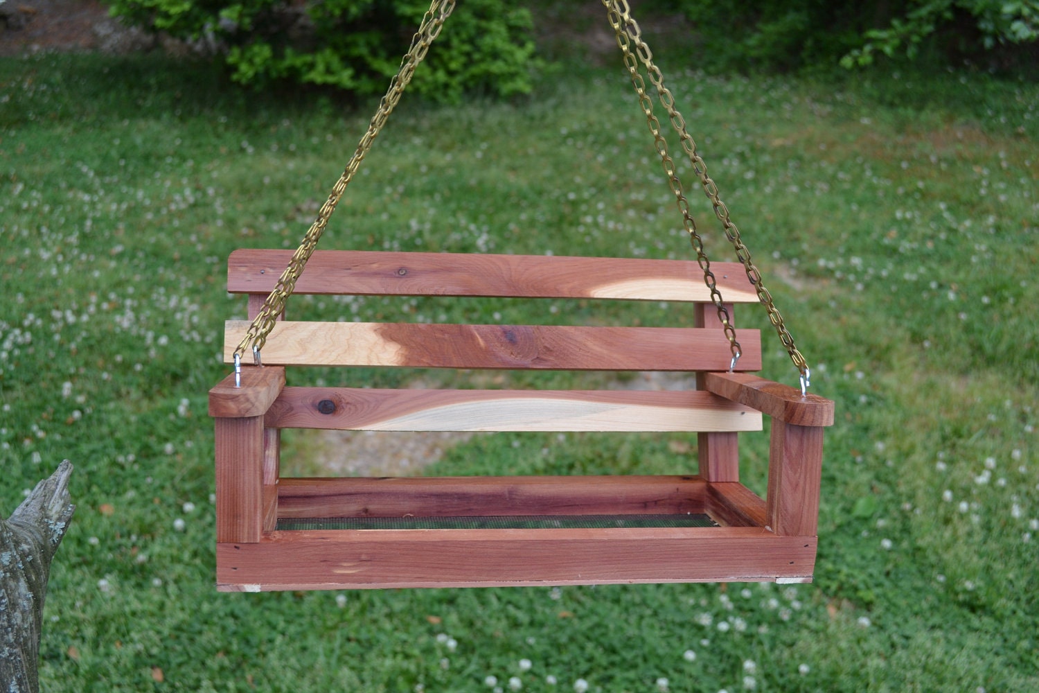 Cedar Bench Swing Bird Feeder