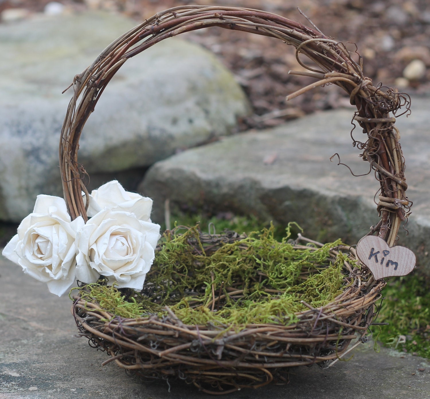 Rustic Flower Girl Basket Nest Personalized Twigs Of