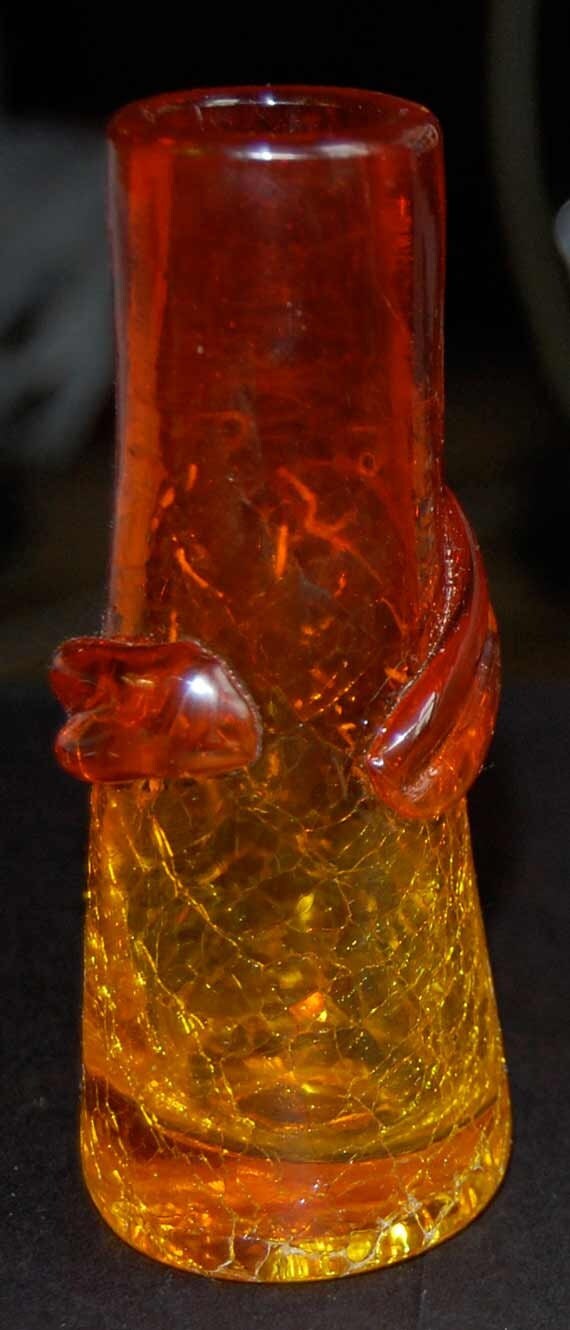 Vintage Blenko Crackle Glass Mini Tangerineamberina Bud Vase 6035