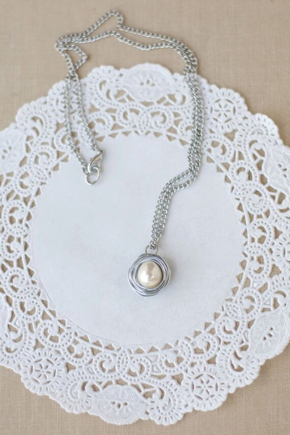 wire wrapped bird nest necklace pearl by poppyandpine on Etsy