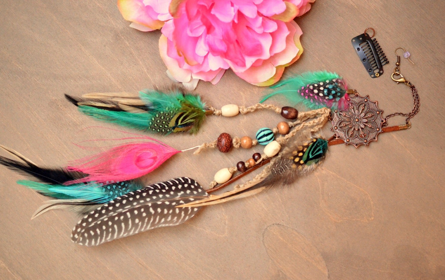 Gypsy Dream Catcher Long Feather earring/Clip-In Feather Hair