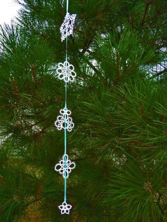 Tatting Christmas garland white snowflakes - wedding decorations - christmas - home decor