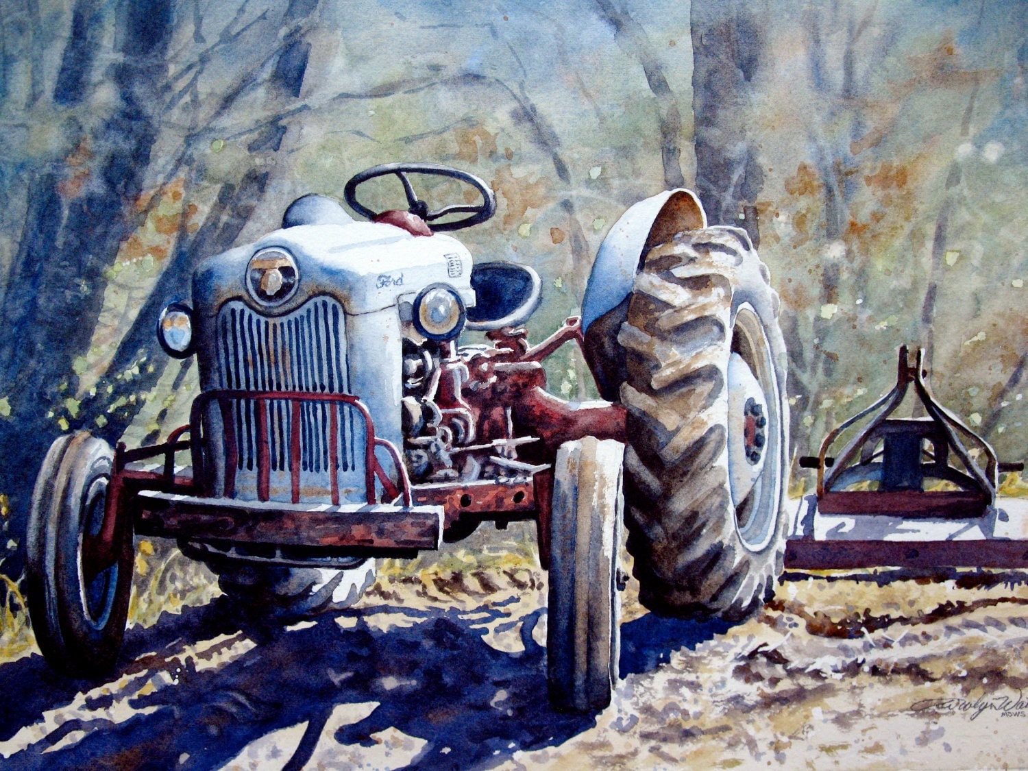 Print of Ford Tractor From Original Watercolor Art Painting