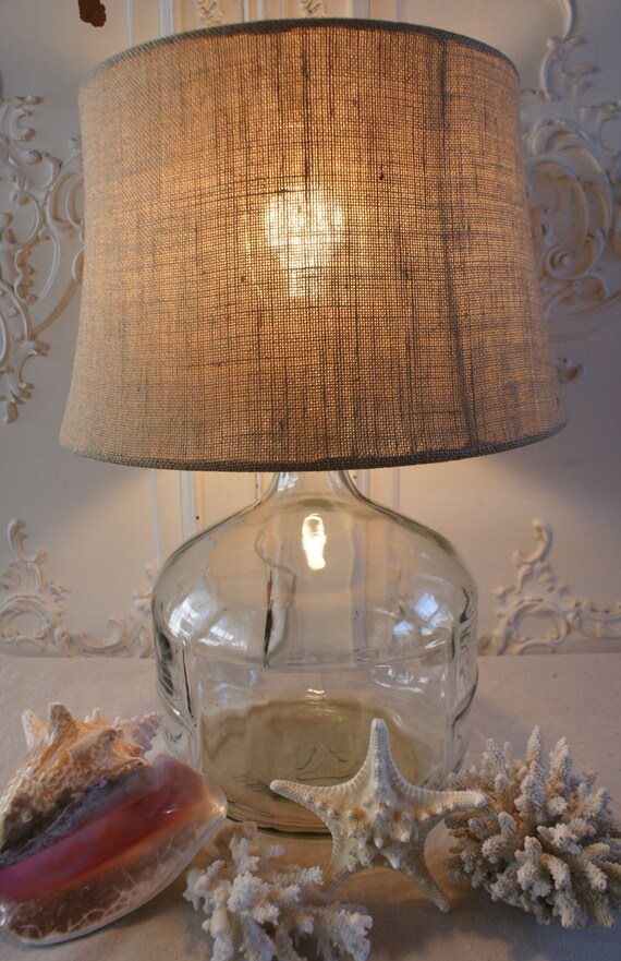 SALE Large Vintage Glass Bottle Lamp
