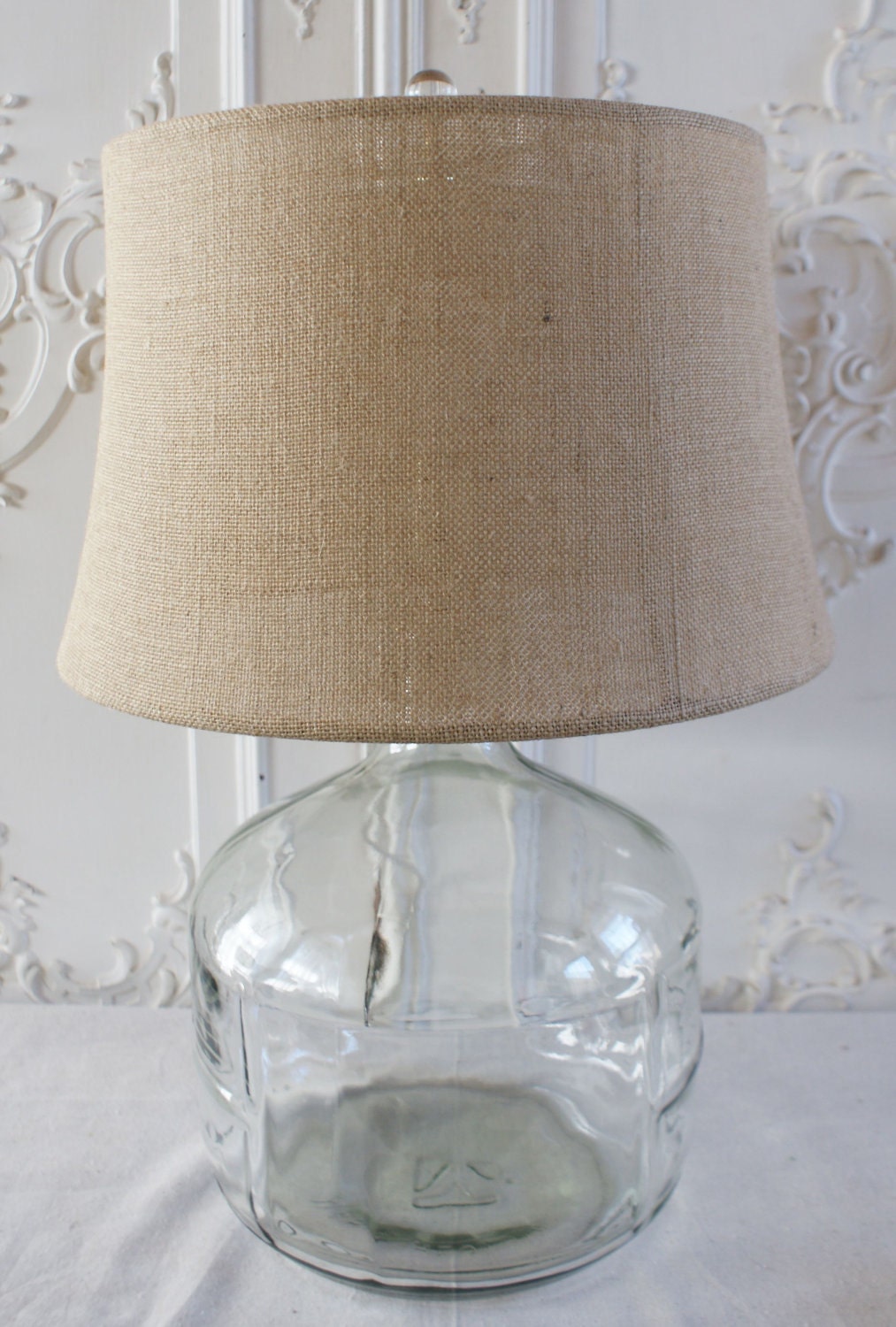 SALE Large Vintage Glass Bottle Lamp