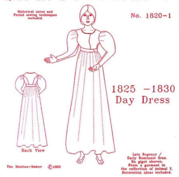 Late Regency Day Dress Multi Size Historical Sewing Pattern