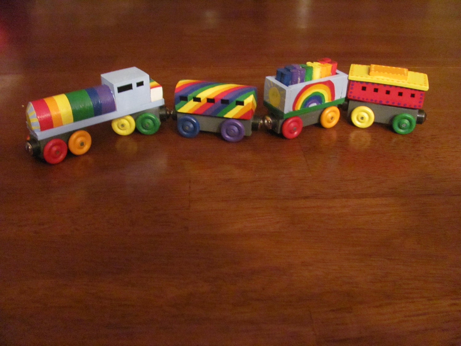 Handmade Wooden Toy Train Rainbow Train 4 Cars