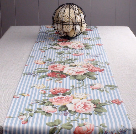 Blue Table Runner Light Blue with Floral Pattern Table