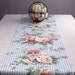 Blue Table Runner - Light Blue with Floral Pattern, Table Runner 90 inch long