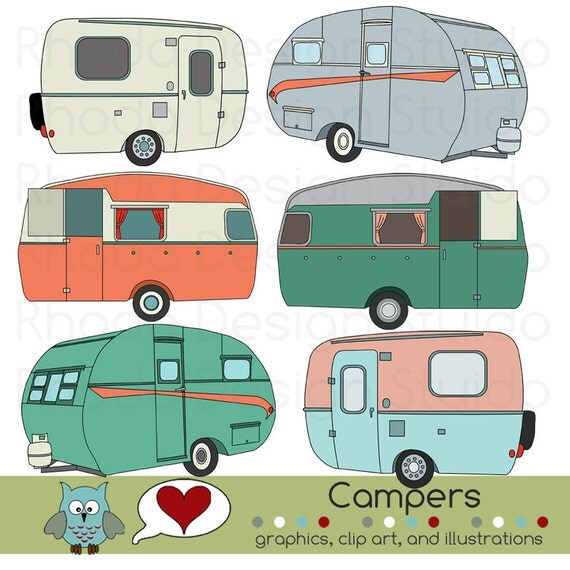 Vintage Campers Digital Clip Art Retro Camp Trailers
