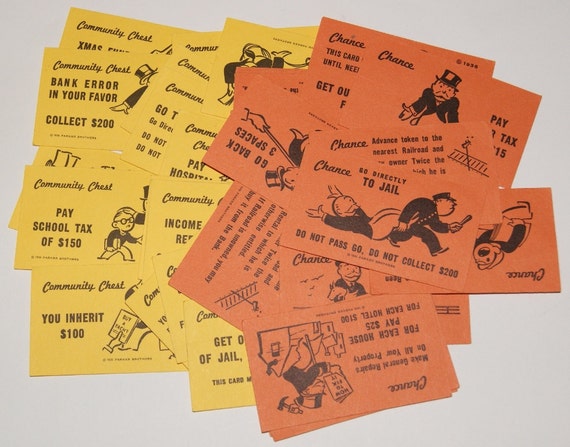 32 Vintage Monopoly Chance and Community Chest Cards