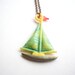 Hand-painted Pre World War II Celluloid Charm Ship Necklace - Large