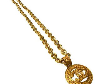 Vintage CHANEL Necklace Gold-tone CC Coco Logo Charm Pendant 1980s-1990s at HauteDecades on Etsy