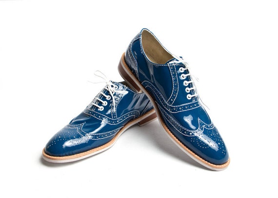 Items similar to blue patent oxford shoes - FREE WORLDWIDE SHIPPING on Etsy